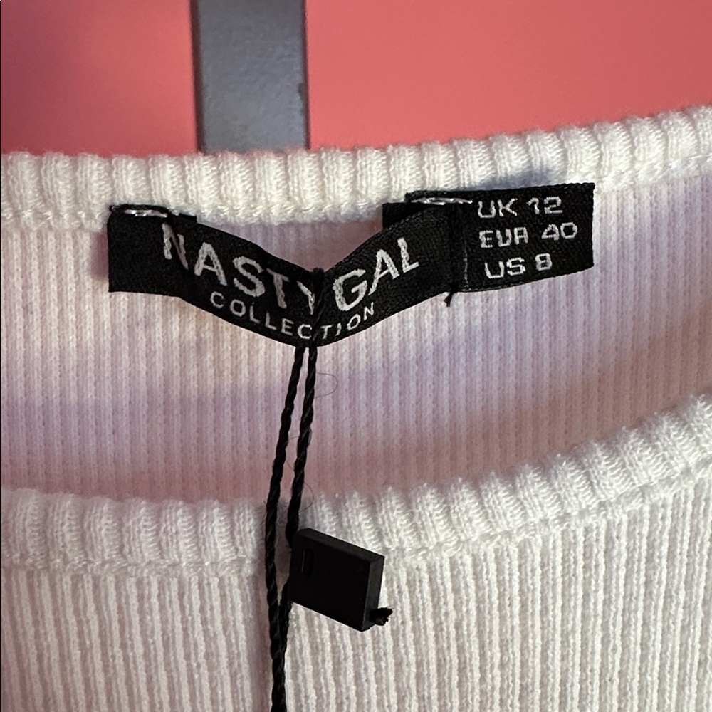 NWT Nasty Gal Standards High Ribbed Midi Dress, White, Size 8 - Picture 11 of 14